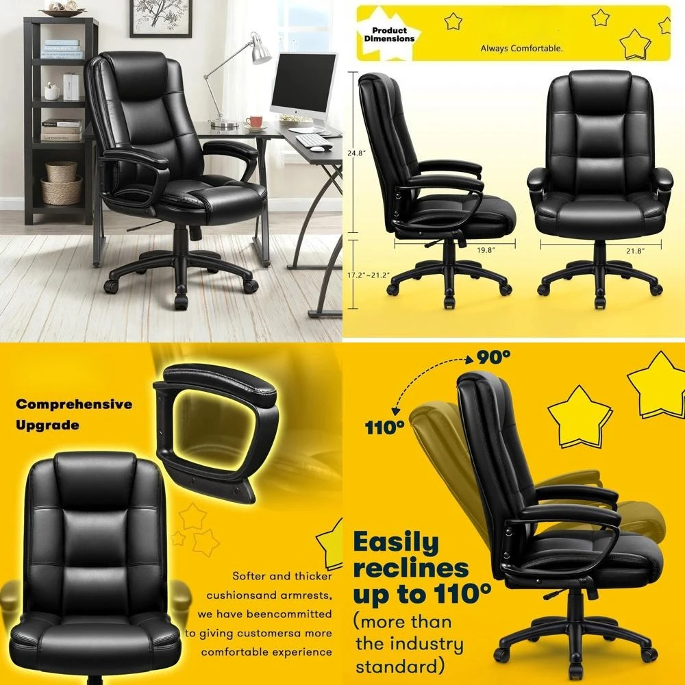 

Ergonomic High-Back Leather Chair for Big and Tall, 400 lbs Capacity, with Lumbar Support and Adjustable Armrests