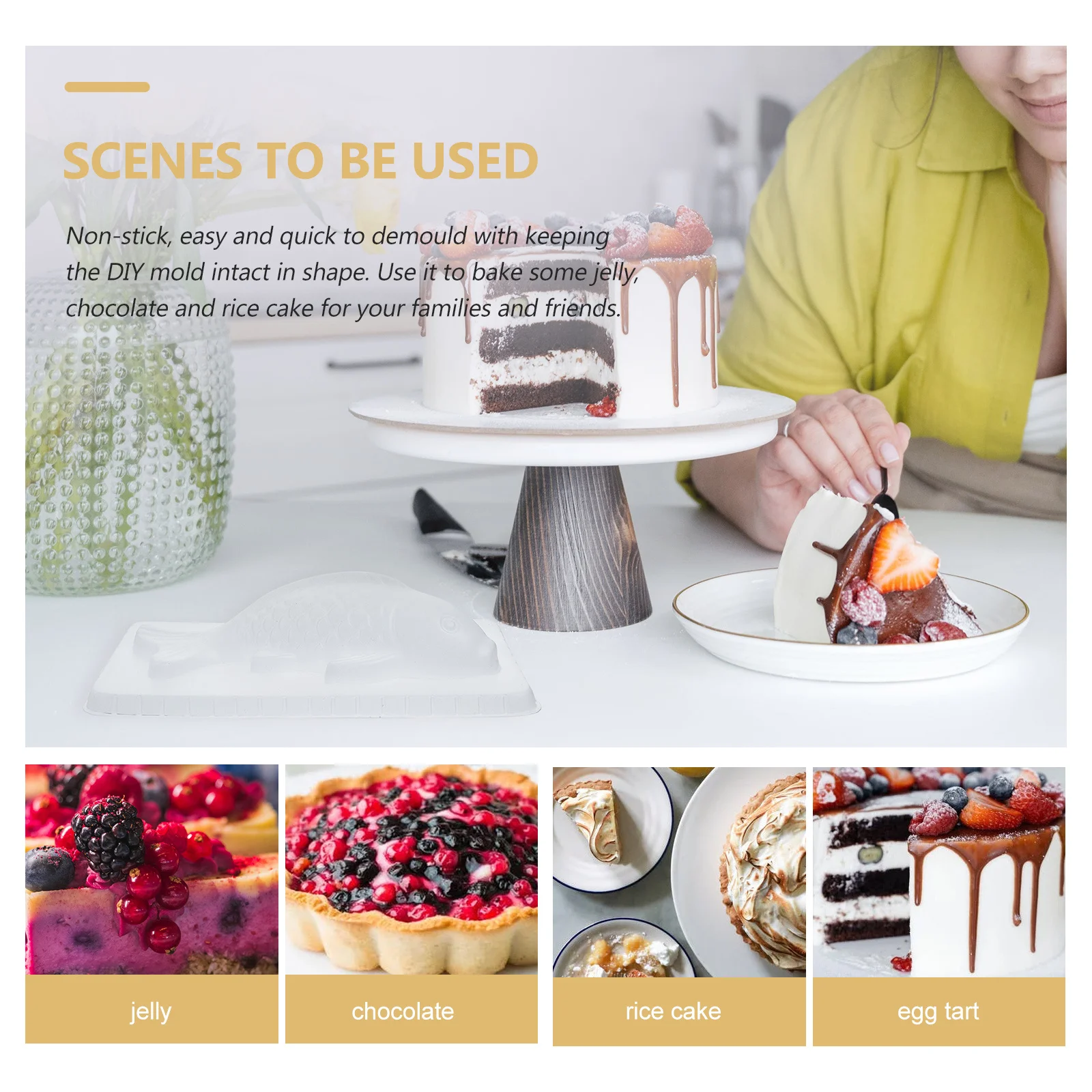 

3Pcs Fish Shape Silicone Mold for DIY Jelly Chocolate Rice Cake Non Stick Baking Dessert Making Kitchen Tool Set