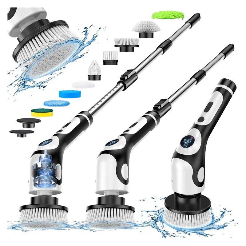 

ABGH-Multifunctional Electric Cleaning Brush Voice Rechargeable Smart Rotary Cleaning Brush Kitchen Cleaning Brush