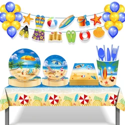 Swimming Pool Rave Party Decorations Happy Birthday Disposable Tableware Paper Plates Cups Balloons Hawaiian Wedding Supplies