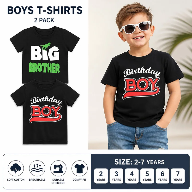 Little Hand Toddler Boys Short Sleeve T-Shirt Dinosaur Print Crew Neck Top Kids Casual Cotton Tee Tops 2-7 Years Birthday Gift
