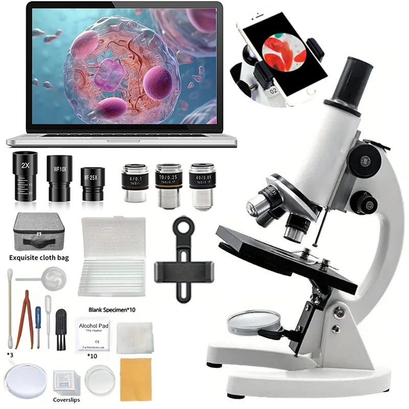 Monocular Optical Microscope 40X-2000X Microscope School Science Experimental Biology Microscope Digital Microscope for Children