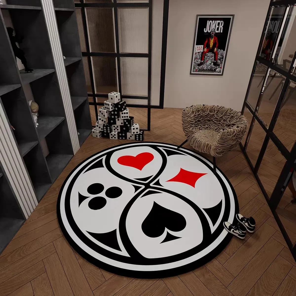 

Magic Poker Card Patterned Round Carpet American Style Creative Chip Floor Mat Living Room Bedroom Washable Rugs Soft Rugs