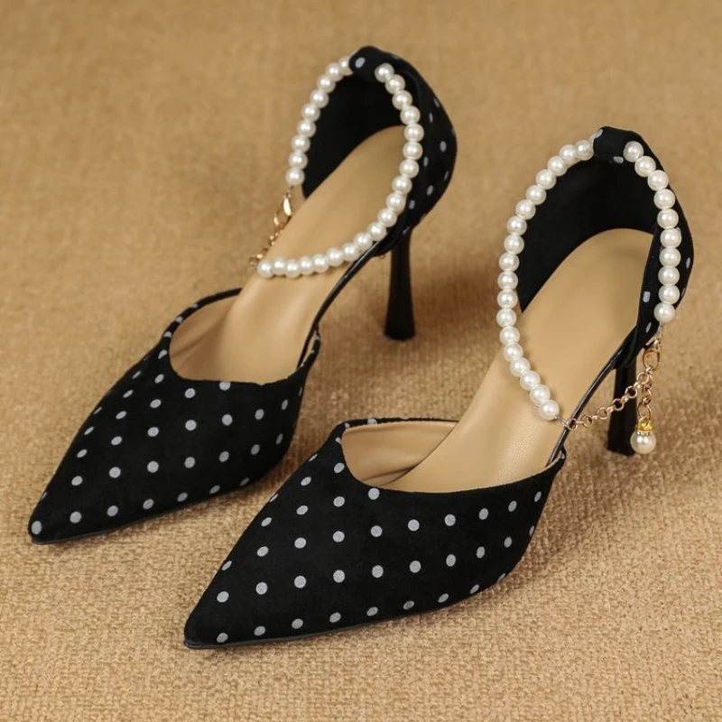 

2026 New Women High Heel Sandals Pumps Slingback Shoes Stiletto Heel Fashion Thin Heel Shoes Polka Dots Shoes Party Pumps