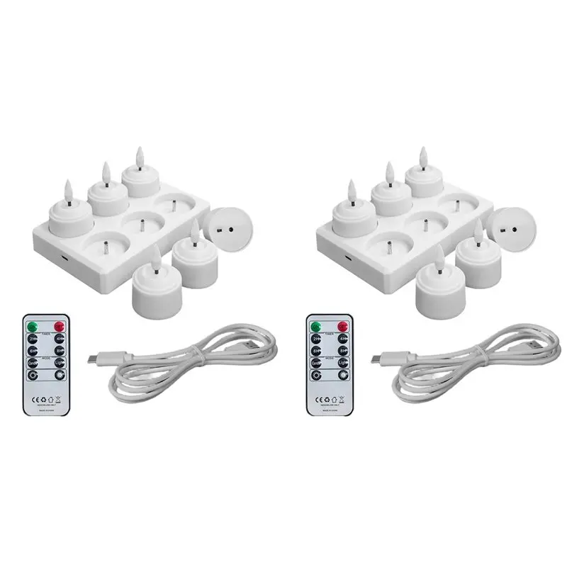 A63K-12Pcs Flameless Tea Lights Candles With Charging Station Remote Control LED Tea Lights Candles For Halloween Anniversary