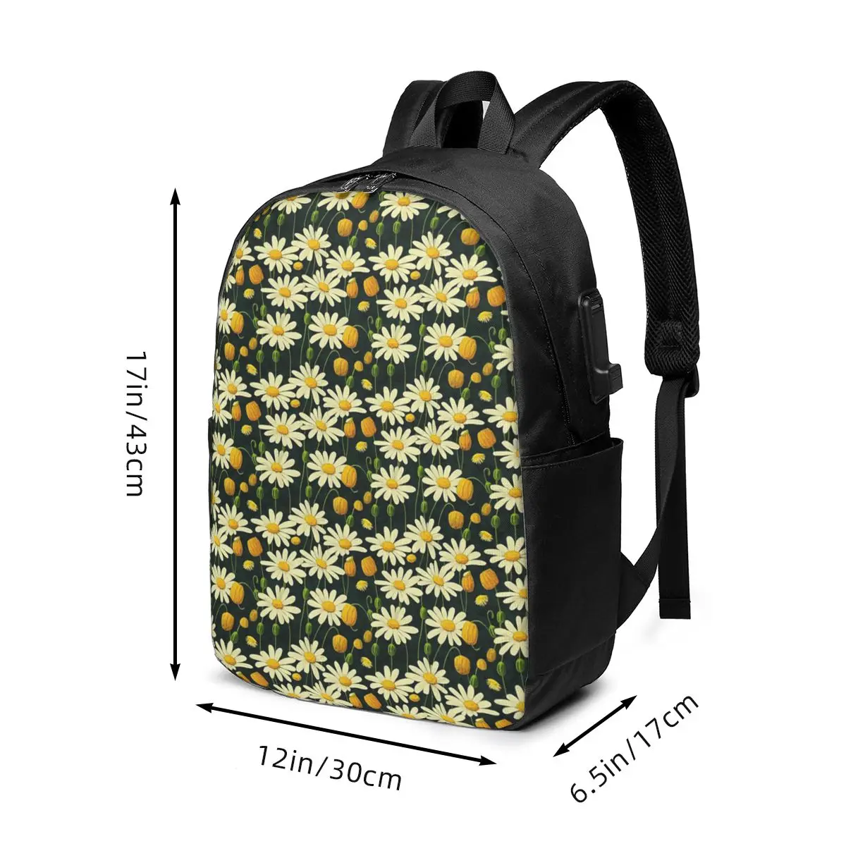 Daisy Flower Pattern Realistic Backpack Travel Notebook Bag Computer College Student School Bag Laptop Shoulder Bags Men Women