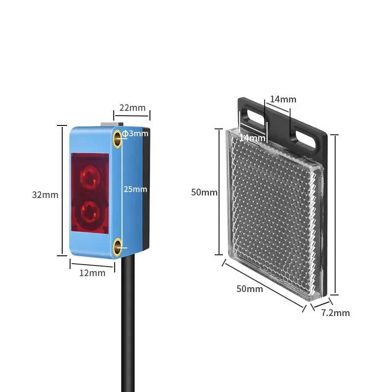 Square flush mounted photovoltaic cell photoelectric switch NPN/PNP output diffuse reflection mirror optical sensor