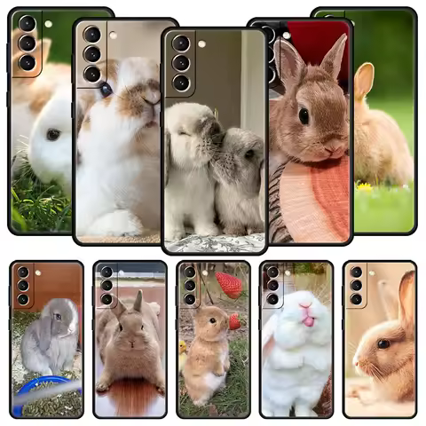 Cute White Baby Rabbits Phone Case For Samsung Galaxy S24 S23 S22 S20 Ultra S21 FE 5G S10 S9 Plus S10E S8 Soft Silicone Cover
