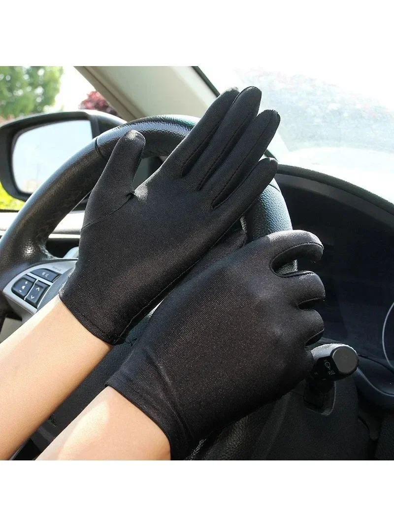 Gants d'été en Spandex pour femmes et hommes, mitaines Sexy, Protection solaire, étiquette blanche et noire, fins, courts, extensibles, habillés, pour danse