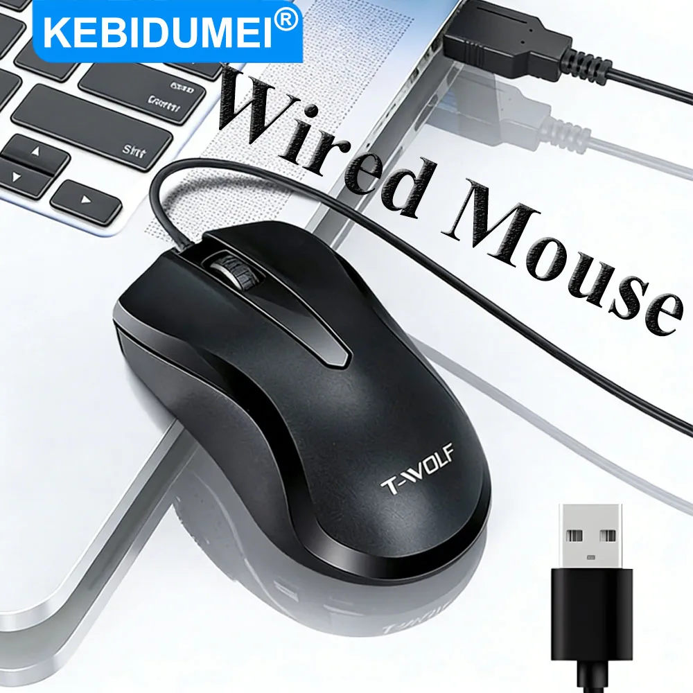 KEBIDUMEI Classic Office Mouse Ergonomic USB Wired Mouse Business Optical Mouse Computer Accessories For PC Desktop Laptop Home