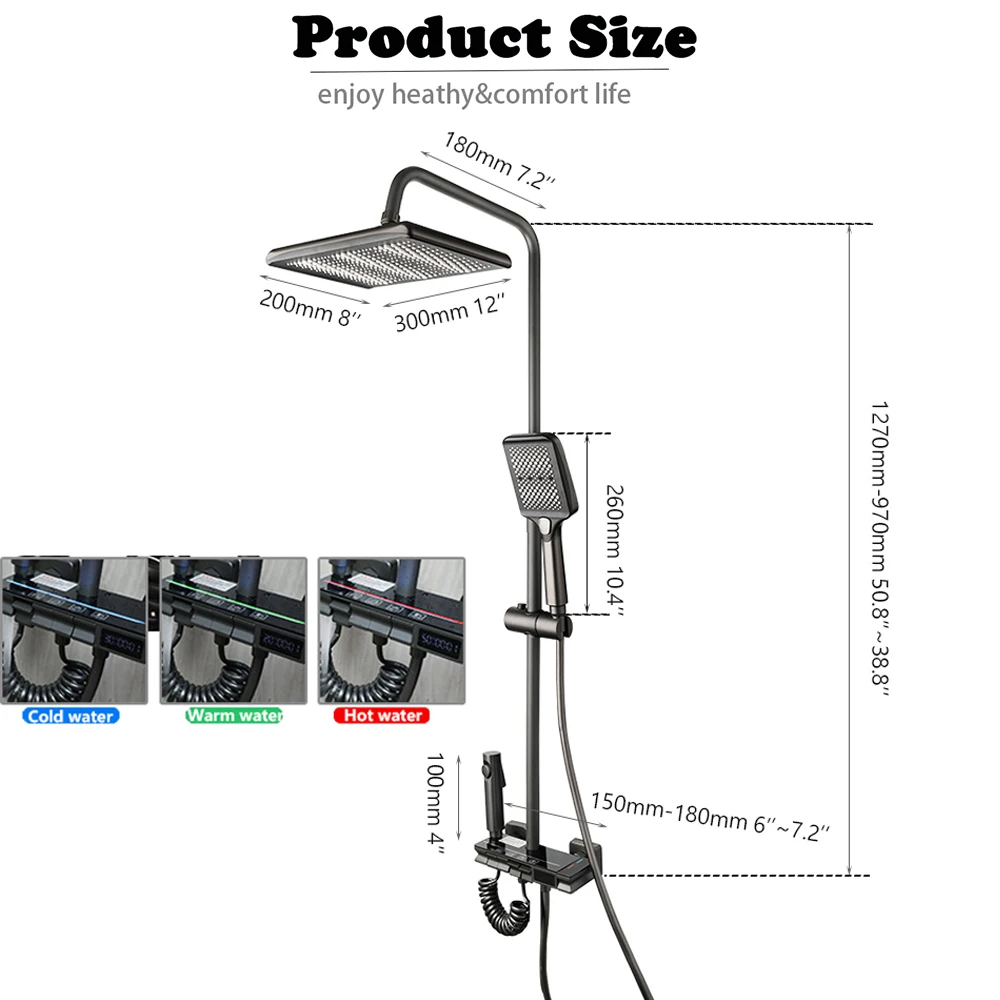 KEMAIDI Shower System Digital Display Shower Faucet Set Wall Mount 4 Functions Rain Shower Hot Cold Mixers with Bidet Sprayers images - 6