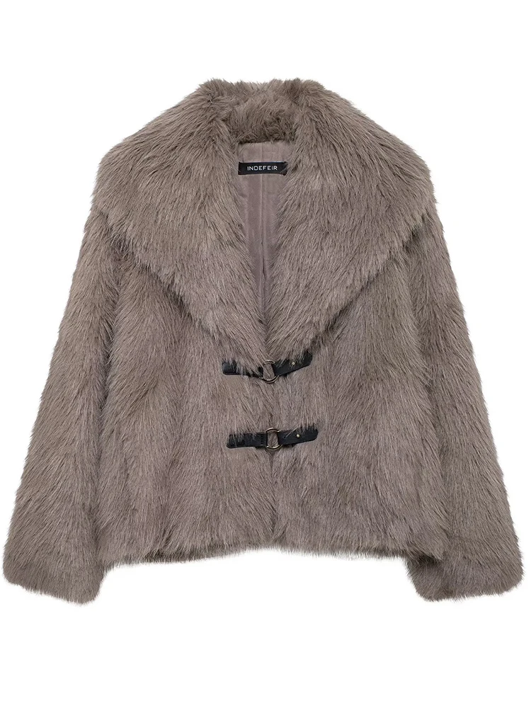 Giacca in pelliccia da donna 2025 Giacca da donna a maniche lunghe con bottoni Laple Cappotto corto da strada High Street Cappotti in tinta unita autunno inverno da donna