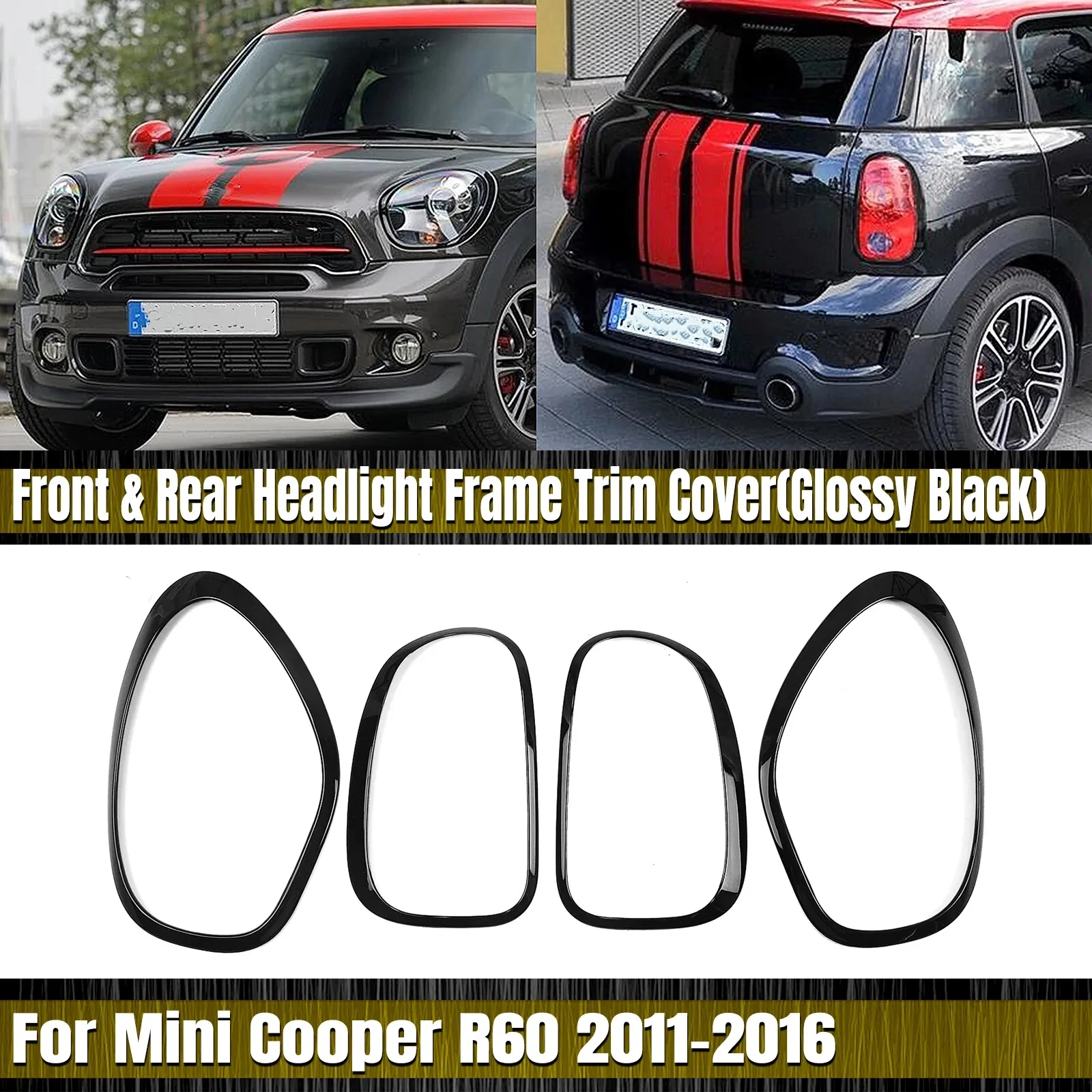 Gloss Black Car Headlight Ring Bezel Trim Surround Cover Taillight Frame Trim Kit Fit For Mini Cooper R60 Countryman 2011-2016