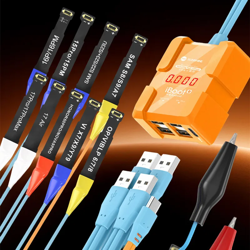 SUNSHINE IBoot D V11 IP17 and Android Power on Line Cable Set 8V High Voltage Boot Test Cables for IP Samsung Huawei Repair