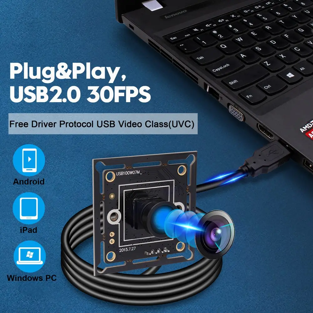 ELP 720P Module de caméra USB haute vitesse 60FPS CMOS OV9712 Webcam 1MP Mini caméra grand Angle avec objectif M7 45/100/120 degrés pour PC