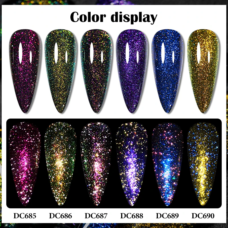 7ml Chameleon Reflective Glitter Gel Nail Polish Purple Blue Color Nail Glue Gel Sparkling Sequins Soak Off UV LED Nail Varnish