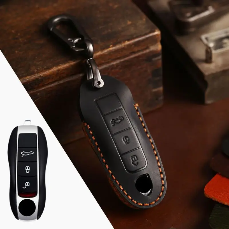 leather key cover for Porsche  Macan, Cayenne, 718, Panamera, 911, Taycan car key fob cover.