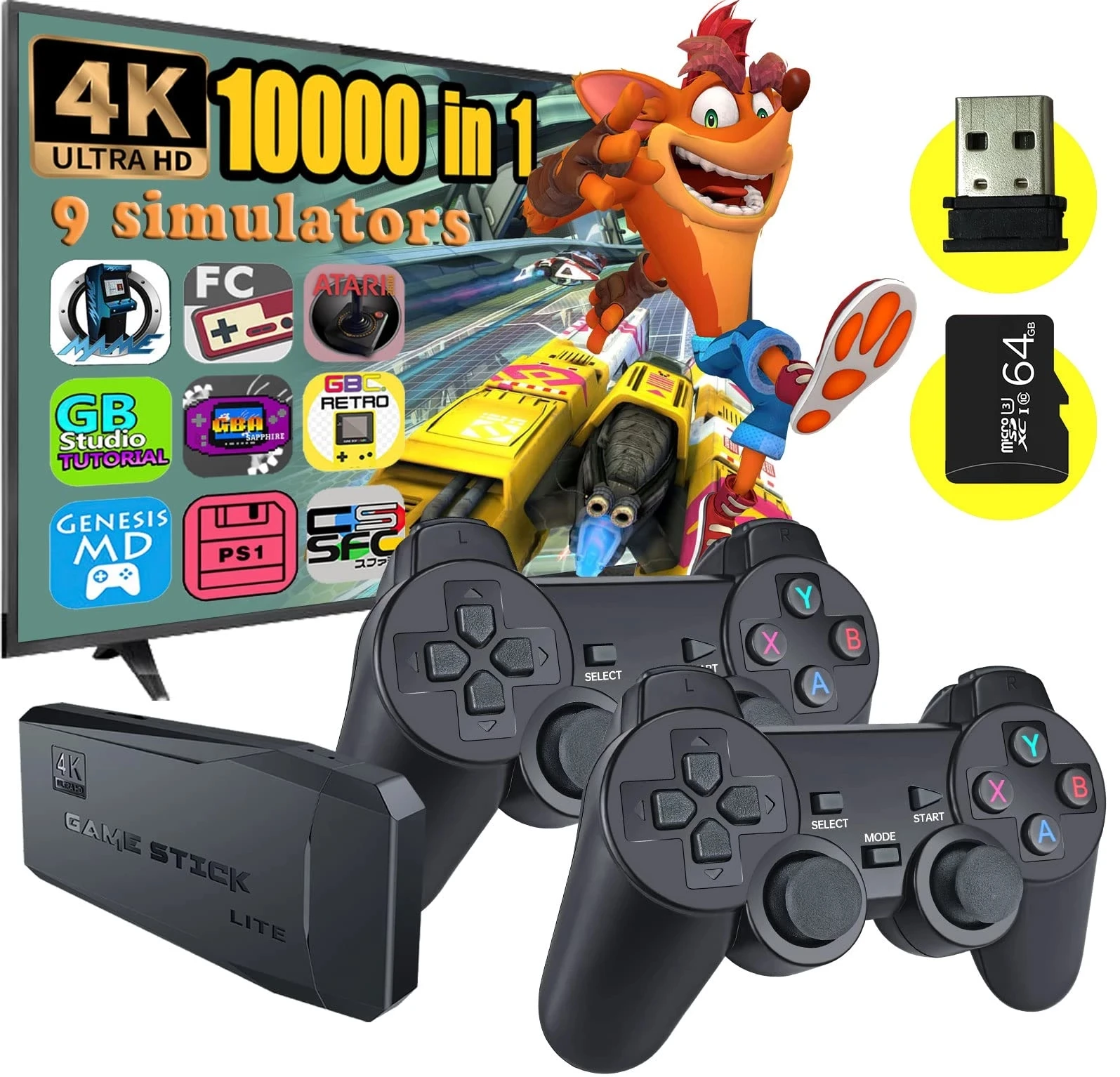 

Video Game Console 64G Built-in 10000 Games Retro handheld Game Console Wireless Controller Game Stick For PS1/GBA Kid Xmas Gift