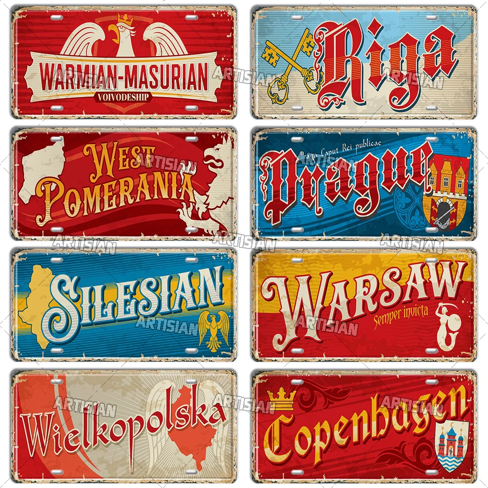 Artisian POLAND UKRAINE Landmark License Plate City Metal Sign Decorative Vehicle Plate Wall Decor Garage Bar Pub Club Hotel