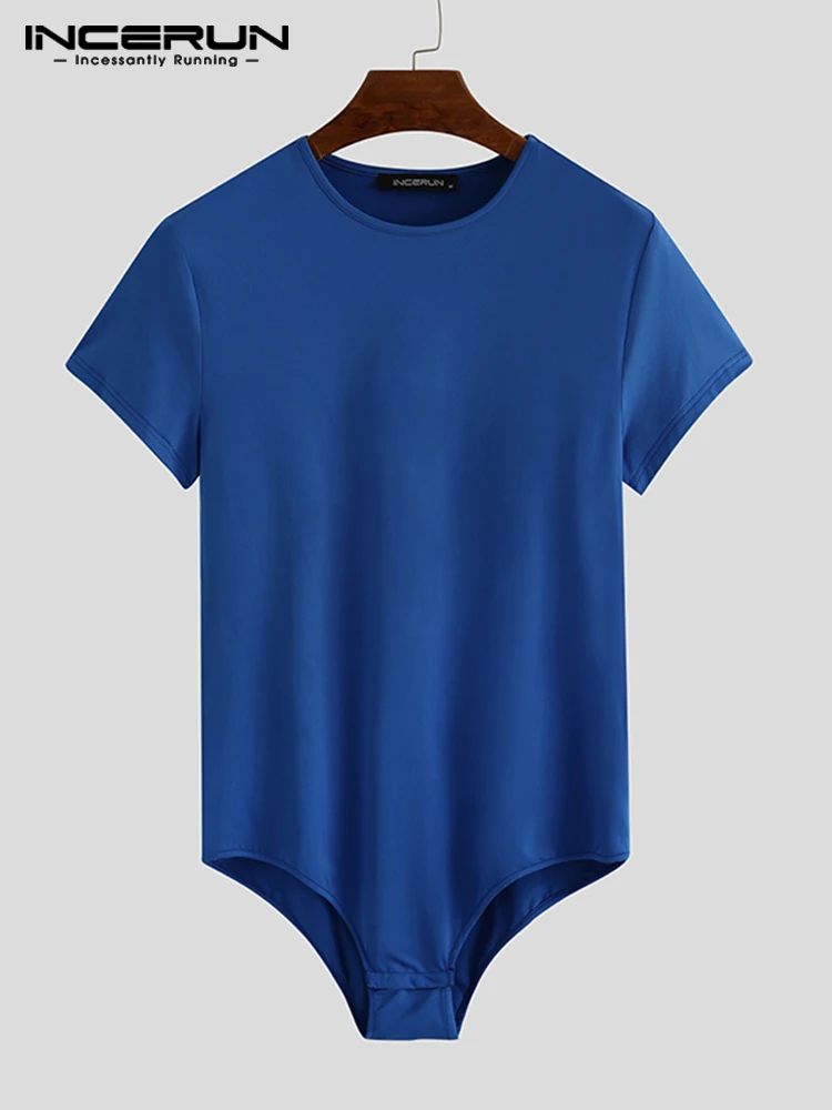 INCERUN-body de manga corta transpirable para hombre, ropa interior Sexy, de Color sólido, con cuello redondo, para Fitness, S-5XL, 2023