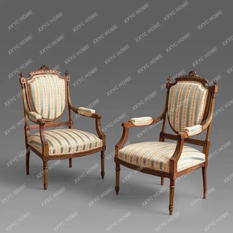 LX retro solid wood carving flower old sofa armrest back chair