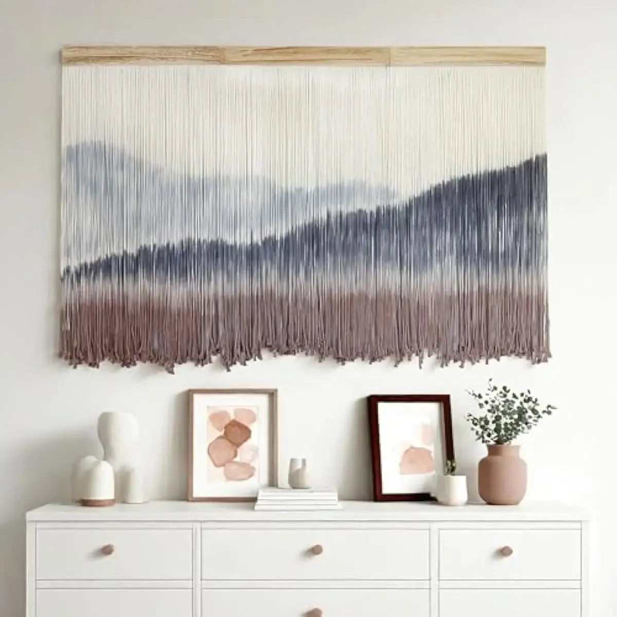Handmade Dip‑Dye Macrame Wall Hanging Tapestry, Boho Home Decor with Cotton Rope and Solid Wood, Foldable Large Wall Art for Bedroom Living Room