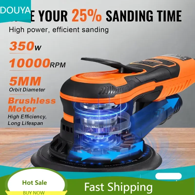2026 hot sale SucceBuy Random Orbital Sander 350W Brushless 10000 PRM 6 Variable Speed Electric Orbital Sander for