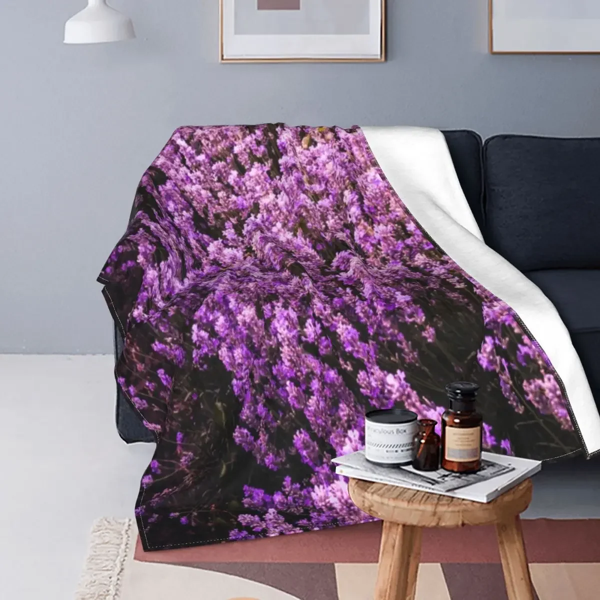 Beautiful Lavender Floral Print Throw Blanket Soft Purple Botanical Flower Blanket Fashion Fuzzy Fleece Blanket Twin King Size