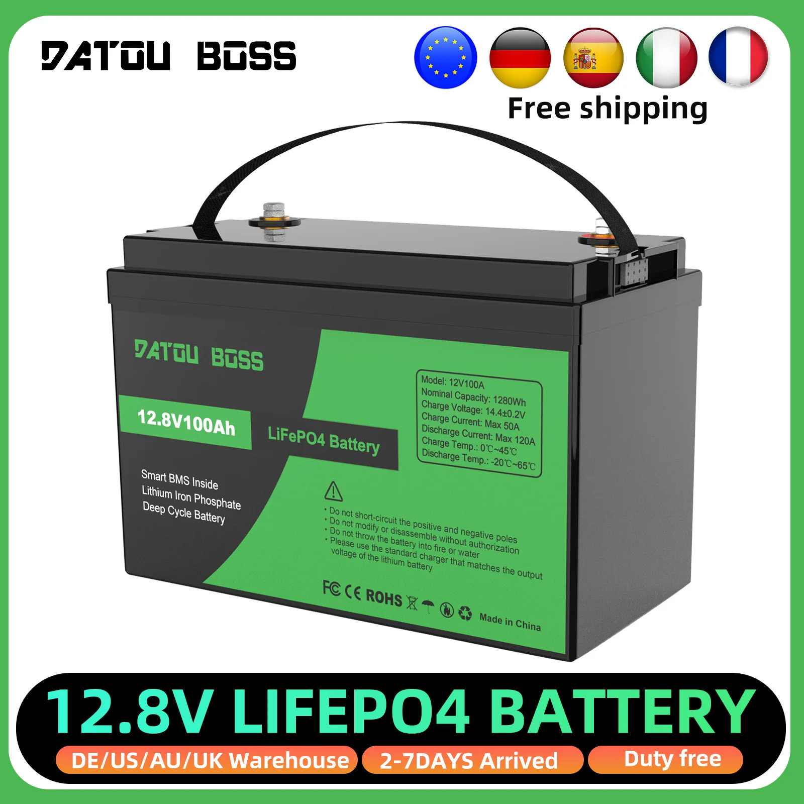 

DATOUBOSS Lifepo4 Lithium Iron Phosphate Battery 100AH 200AH 12v 300ah Lifepo4 Portable Electric Motorcycle EU US UA Tax Free