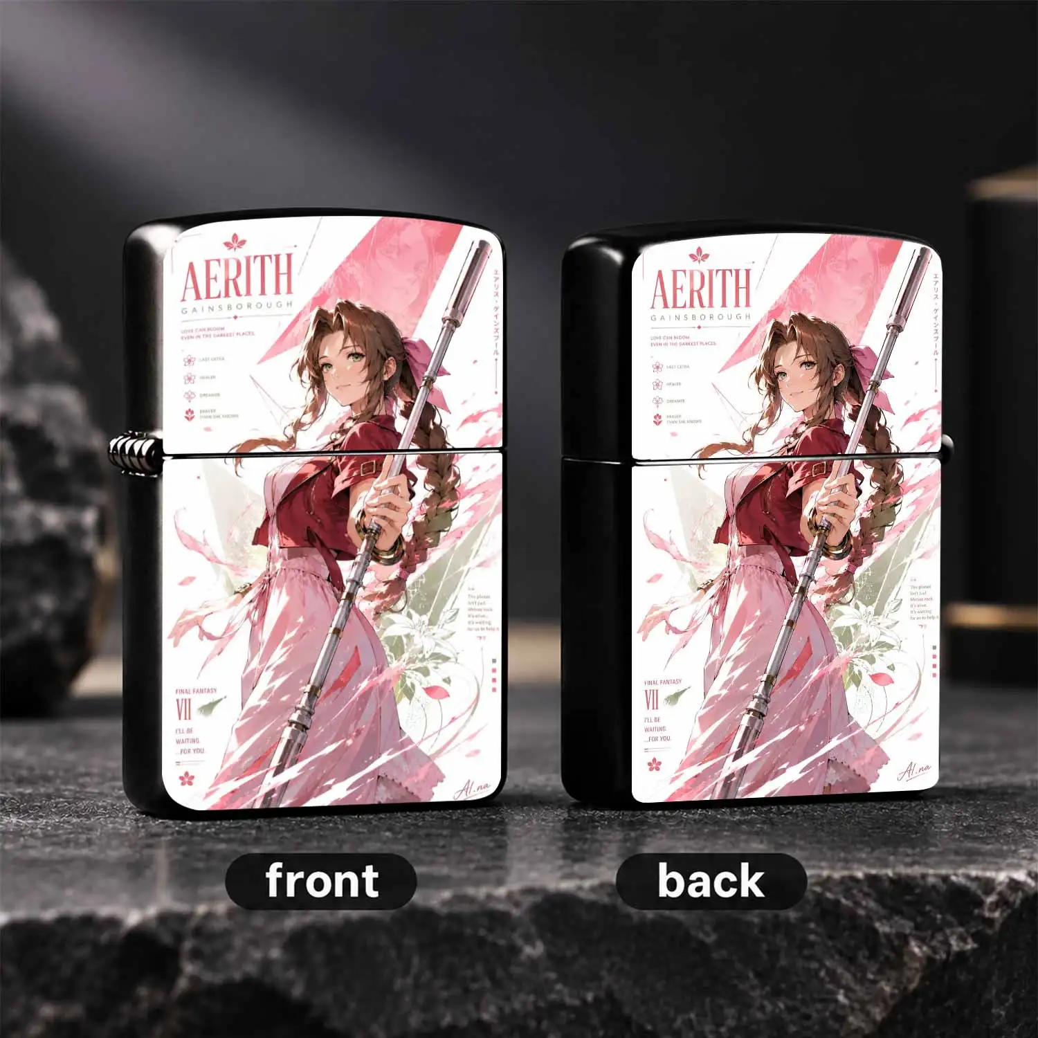 Final Fantasy VII Themed Featuring Aerith Gainsborough Pattern,  for Collectors, Game Anime Peripheral Gift for FF7 Fans, PORTABLE Creative Decor for Home Office Birthday Present to Friends A fun and humorous lighter