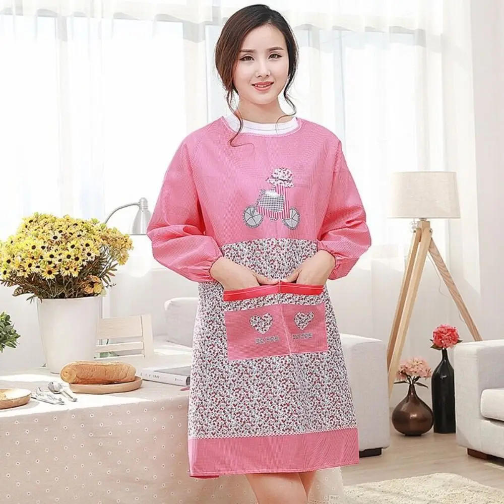 Waterproof Kitchen Apron Anti-Dust Oil-Proof Long Sleeves Cooking Apron Reusable Polyester Cooking Cover Clothing Home