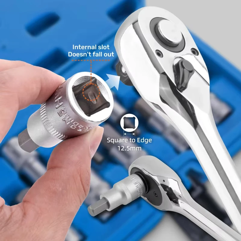 10Pcs 세트 1/2inch 육각형 소켓 비트 키트 래칫 렌치 자동 수리 핸드 툴에 대 한 6 각도 슬리브 육각 소켓 렌치