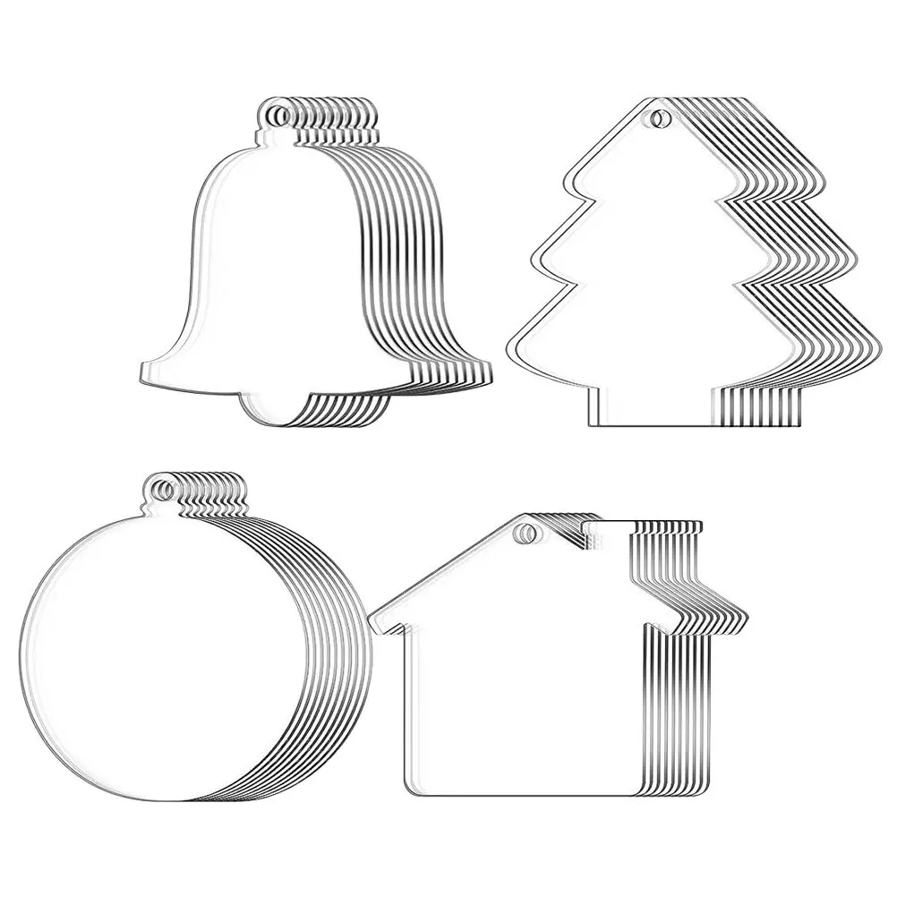 

40Set Clear Christmas Ornaments Acrylic Blanks DIY Decorations Multiple Shapes Bell Tree Round Lightweight