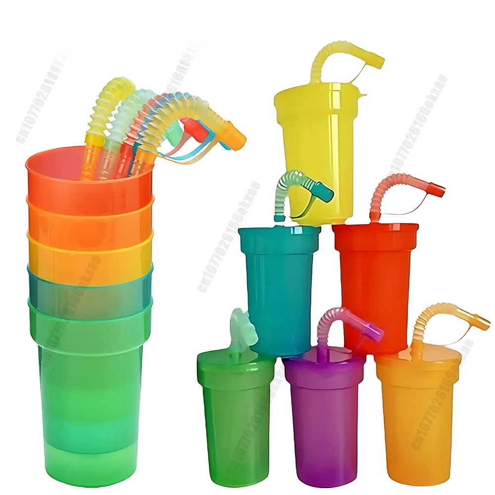 Expandable Straw Plastic Cup 6 Color Siphon Straw Cup with Leak Proof Lid Summer Travel and Home Juice Mug Plastic Water Bottle