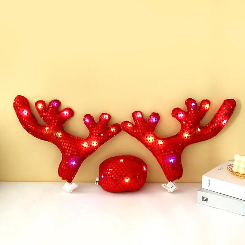 Christmas Reindeer Antlers For Truck Light Up Reindeer Antlers Nose Kit Car Costume Accessories Cute Vehicle Decorations For