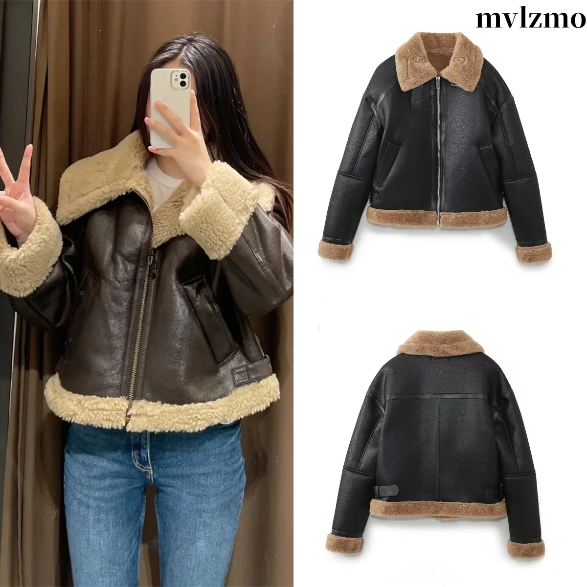 2024 New style  Autumn winter new women\'s thickened warm double-sided short jacket Women\'s brown coat