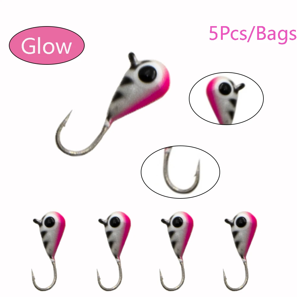 

2.7/3.2/5.0mm Ice Jigging Lures Luminous Ice Fishing Gear Bass Crappie Jigs lures Various Styles of Winter Lures, 5Pcs/Bag