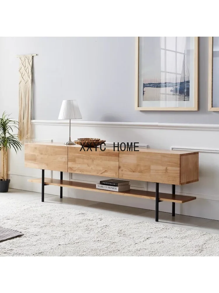 Nordic Solid Wood TV Cabinet Wood Color Japanese Living Room Floor Cabinet Sideboard TV Cabinet