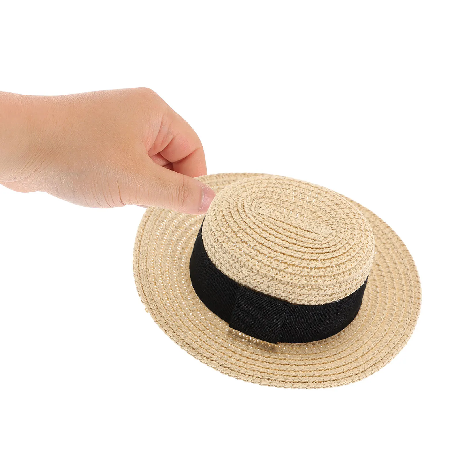 1 Piece Exquisite Mini Straw Hat for Hand-Woven Flat Top Decor Accessory Unique Creative Design for DIY Clothing Ornament