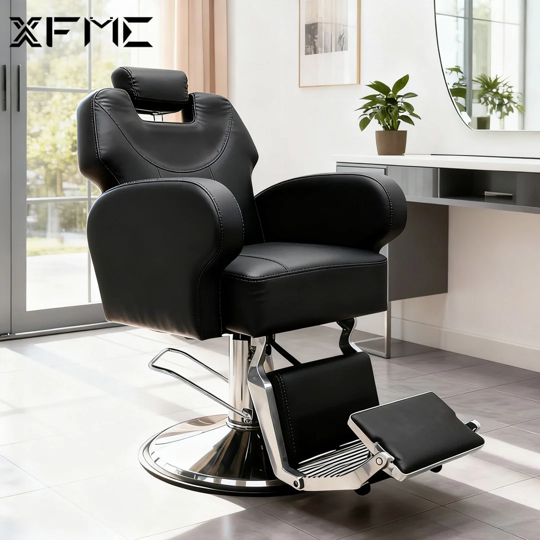 Luxury Durable Portable Ergonomic Salon Barber Chair with Reclining Feature Synthetic Leather Seat for Barbershop