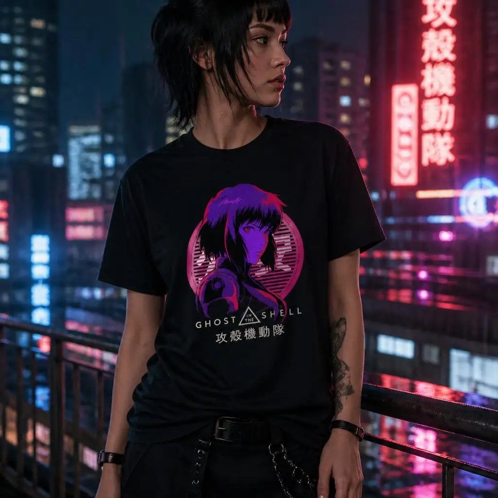 GHOST IN THE SHELL Major Motoko Men Retro T Shirt 100% Cotton Clothing Fun Short Sleeve Tee Gift T-Shirts