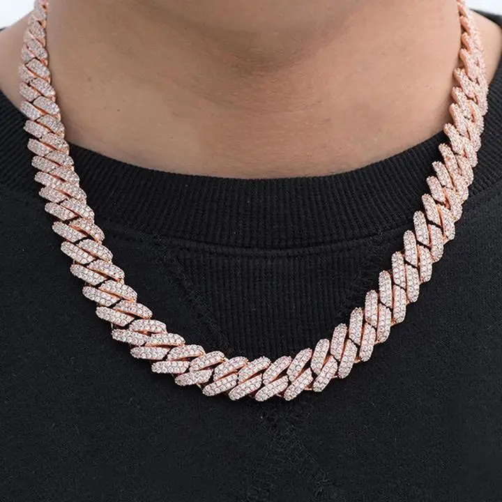 Zircon .Jasen 12mm Cuban Link Necklace Gold Plated Brass Chain for Men Party Gift