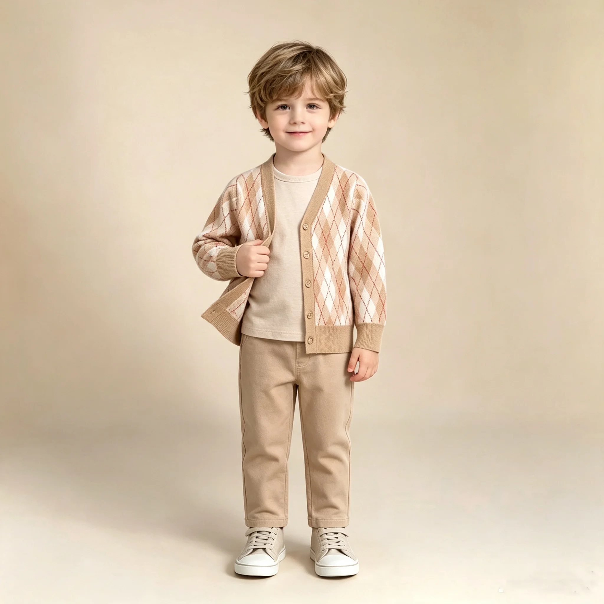 Spring Children's Spring  Autumn Jacket 2-8 Y Jacquard  Striped Boys Single Breasted Buckle Cardigan Top Girls Knitted Sweater