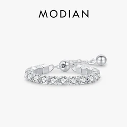 MODIAN 925 Sterling Silver Classic Shinning Clear CZ Ring Adjustable Tennis Chain Ring For Women Luxury Fine Jewelry Gifts