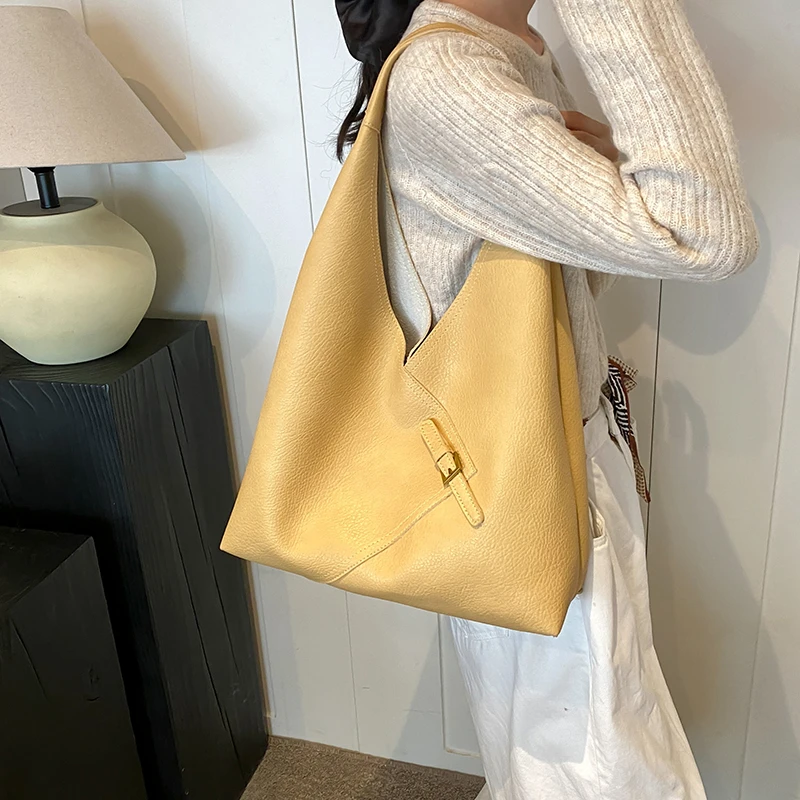 Large Capacity Retro Solid Color Shoulder Bags Hasp PU 2024 High Quality Simple Fashion Versatile New Style Handbags