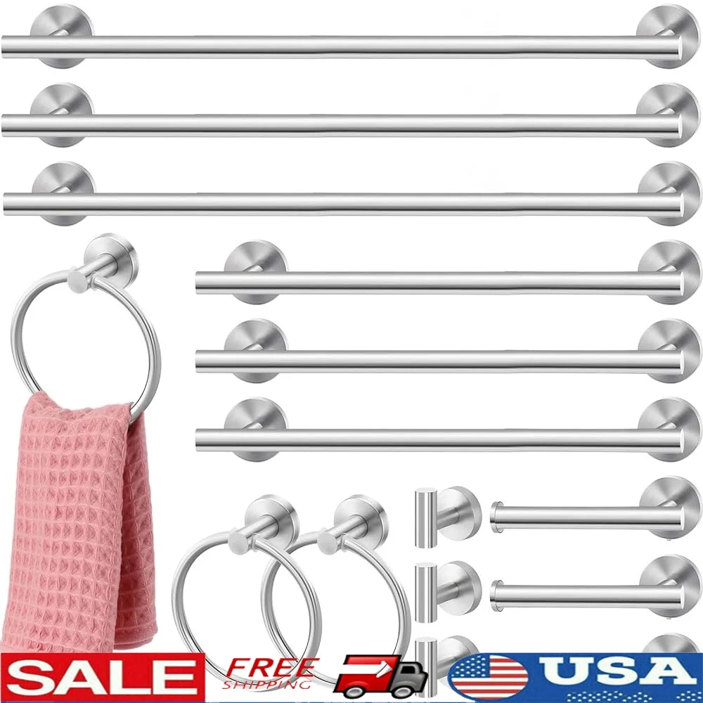 

15 Piece Bathroom Hardware Set SUS304 Stainless Steel Towel Bar Ring Toilet Paper Holder Robe Hook Towel Rack Accessories