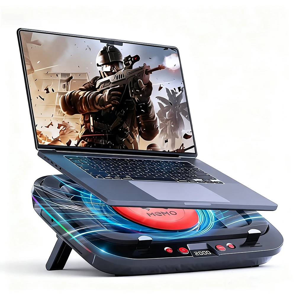FL08 Laptop Cooling Pad Large Turbine Cooling Fan Gaming Laptop Heat Sink ABS Material for Notebook Computer Temperature Control