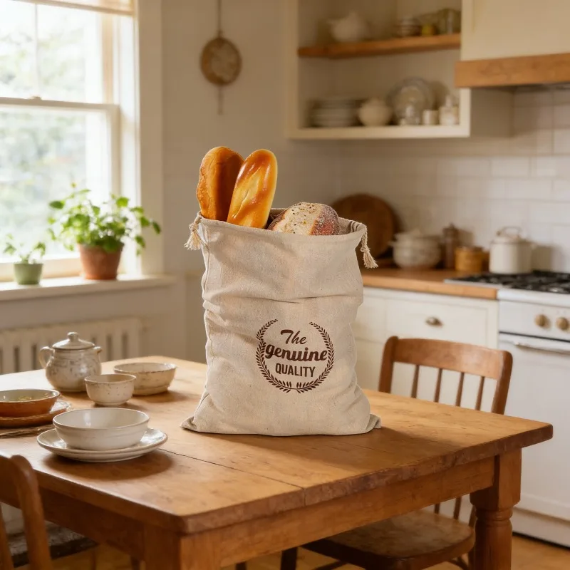 Leinen-Brotbeutel Wiederverwendbare Aufbewahrungstasche mit Kordelzug für Hausgemachtes Handwerkshandwerk, Brot und Baguette, Atmungsaktiver Umweltfreundlicher Lebensmittelbehälter – Detail 7