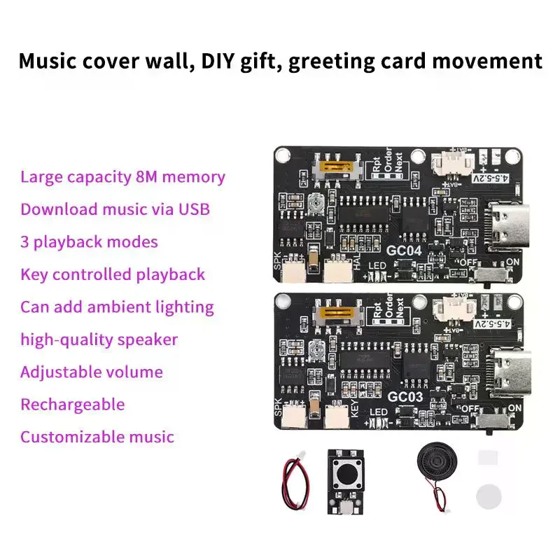Recordable Sound Module 8M MP3 WAV Button Control Music Voice Player Programmable Board For DIY Greeting Card Production Audio