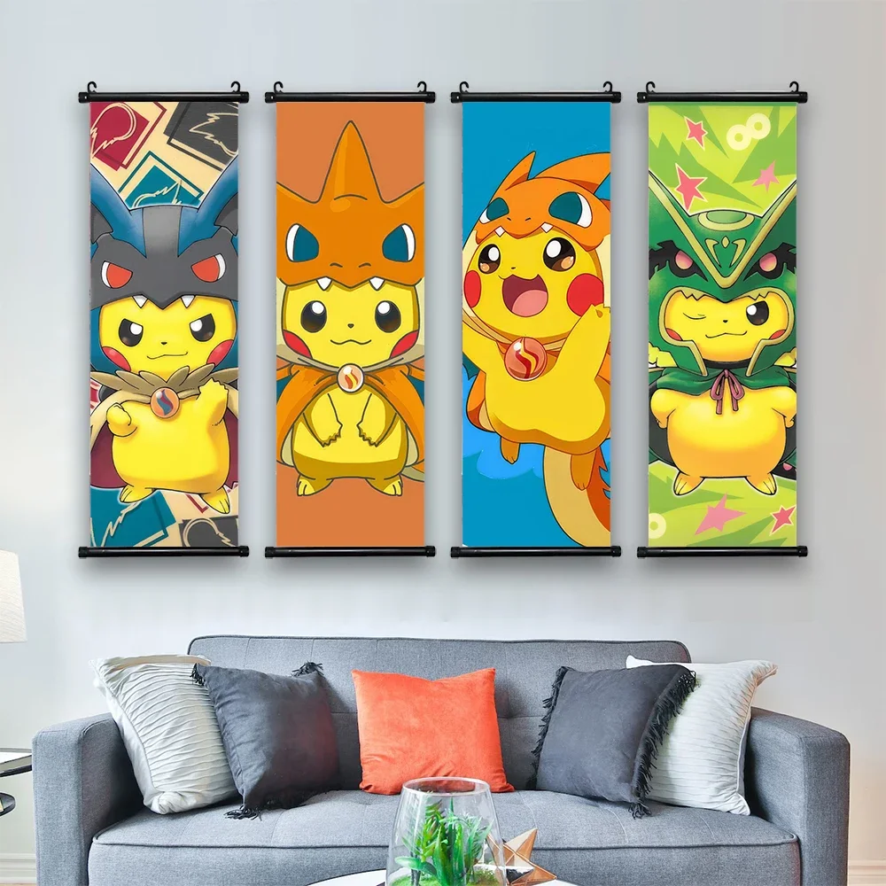 Pokemon Japanese Anime Pikachu Peripheral Modern Room Decoration Charizard Canvas Painting Hanging Scrolls Poster Wall Decor